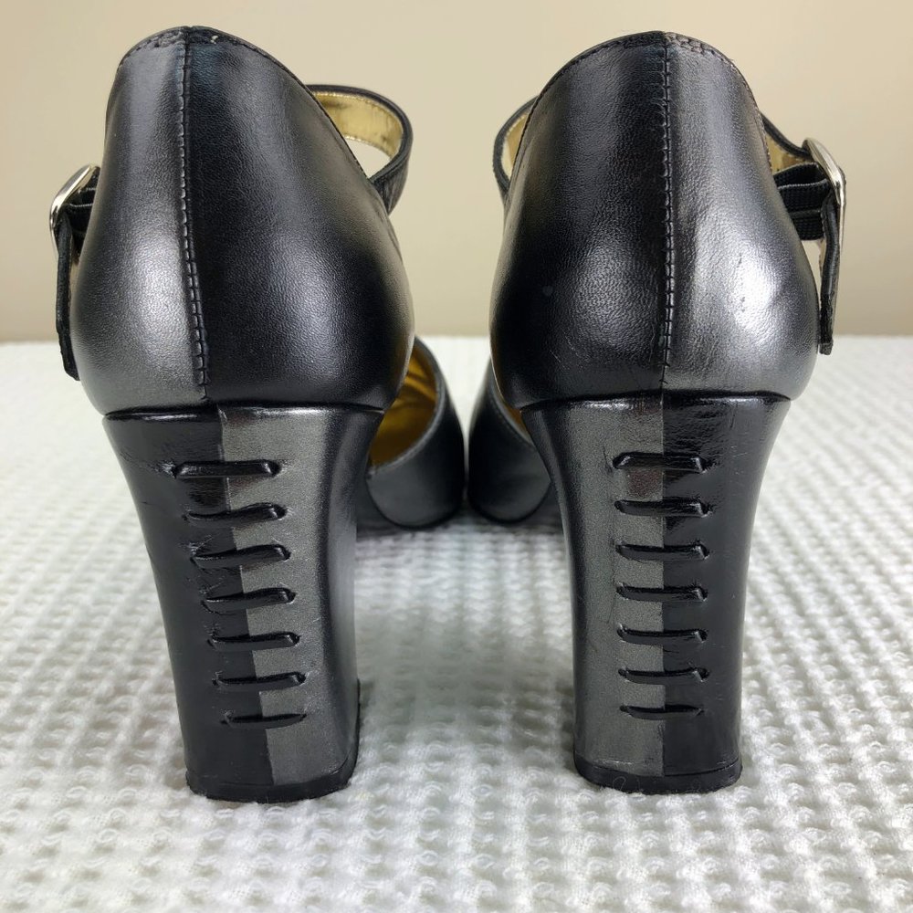 KASPER silver & black leather block heels - SZ 6.5 - Picture 4 of 10